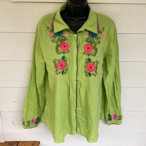 Tasha Polizzi  linen blend embroidered top